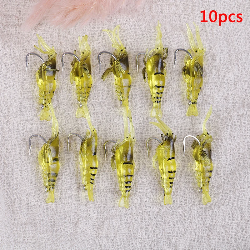 

Lot 10Pcs Shrimp Simulation Soft Prawn Lure Bait Hook Tackle Bass Fishing Lures