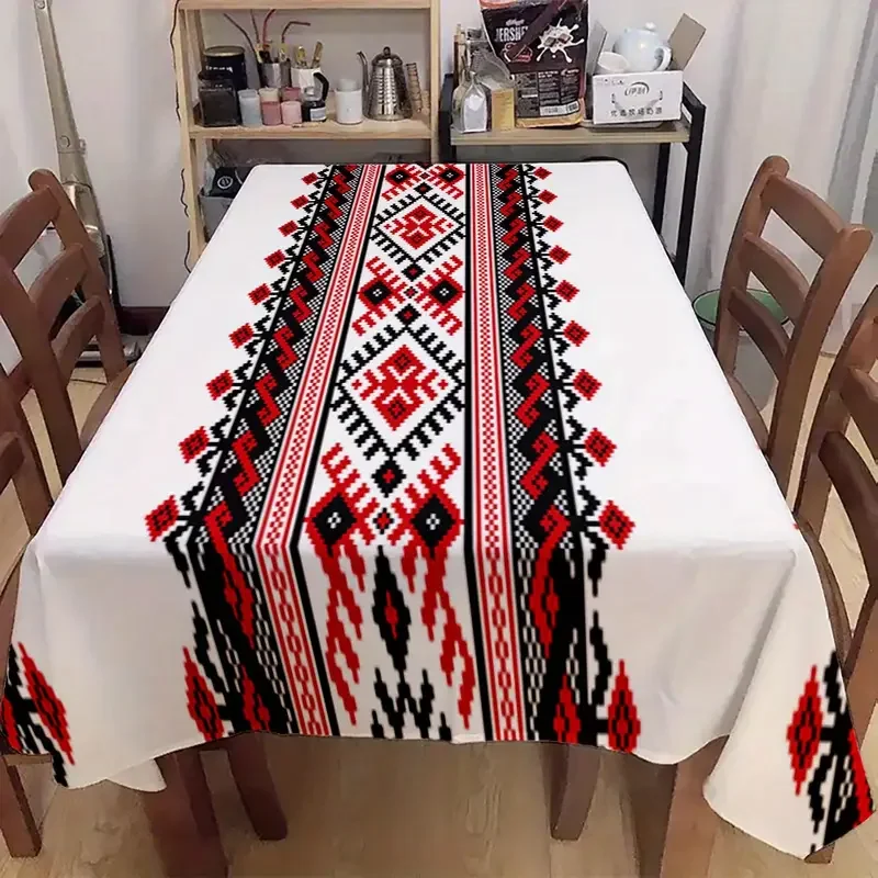 Bohemian Black Red Geometric Printed Rectangle Tablecloth Holiday Party Decor Washable Polyester Table Cloth Kitchen Table Decor - Image 5