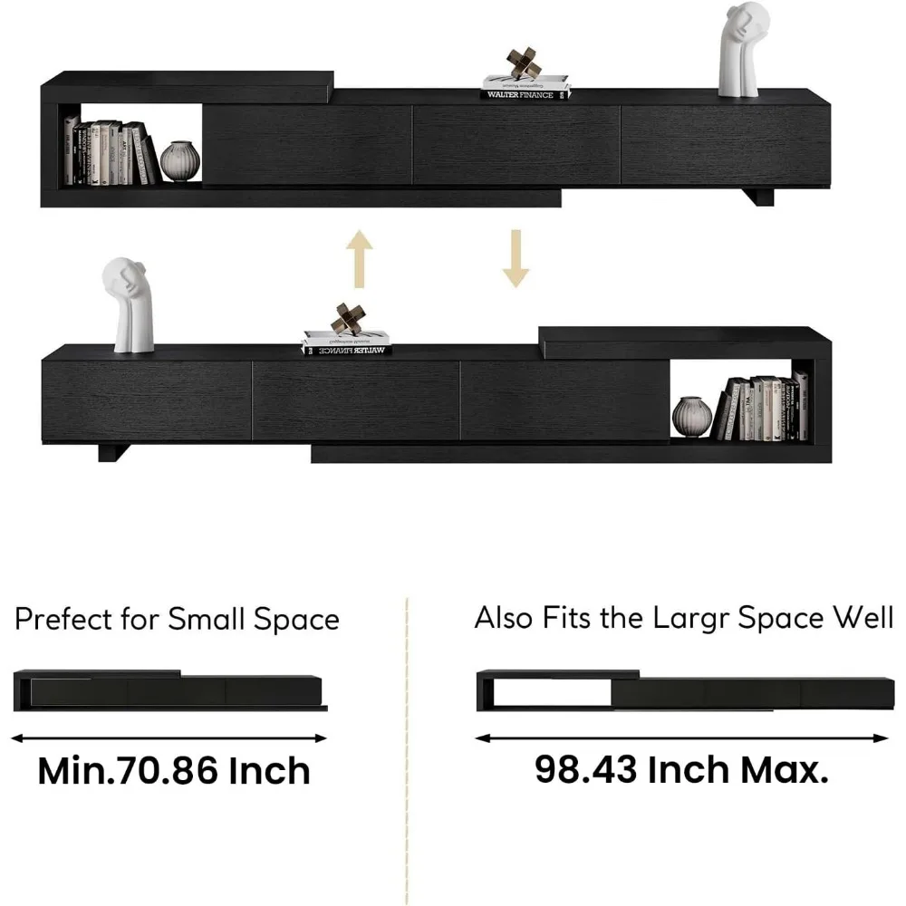 70"-100" Extendable TV Stand with Storage Solid Wood Media Console Modern Retractable Entertainment Center Low Reversible
