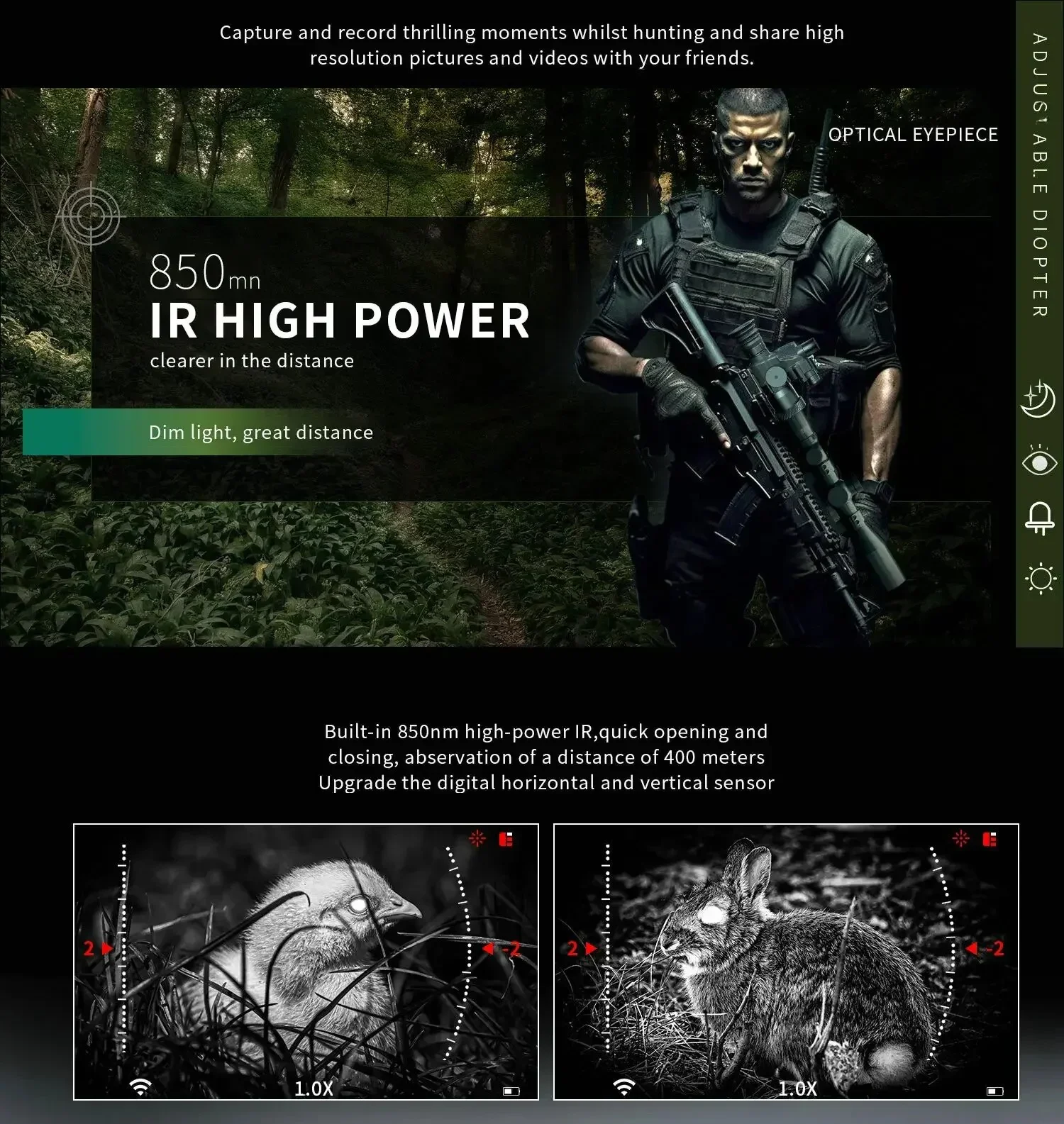 Henbaker NV700S Night Vision Monocular NV Riflescope Waterproof 1080P Infrared Hunting Camera 14X Digital Zoom WiFi NV Recorder