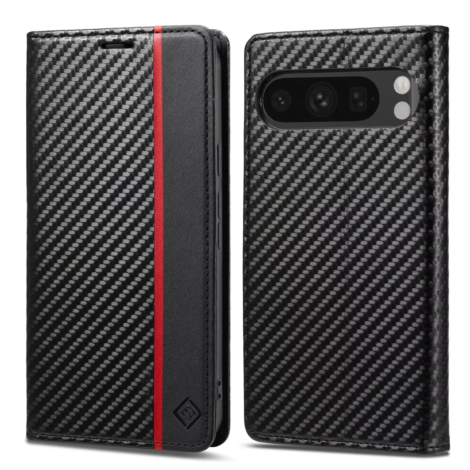 Premium Business Flip Leather Wallet Phone Case with Carbon Fiber Card Slot Cover