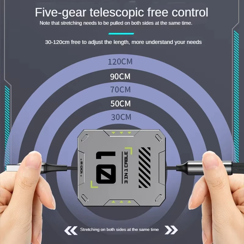 타입C 3 in 1 휴대폰 고속 충전 접이식 케이블 5A USB-C 데이터 케이블 마이크로 아이폰, 화웨이, 삼성 휴대폰 충전용