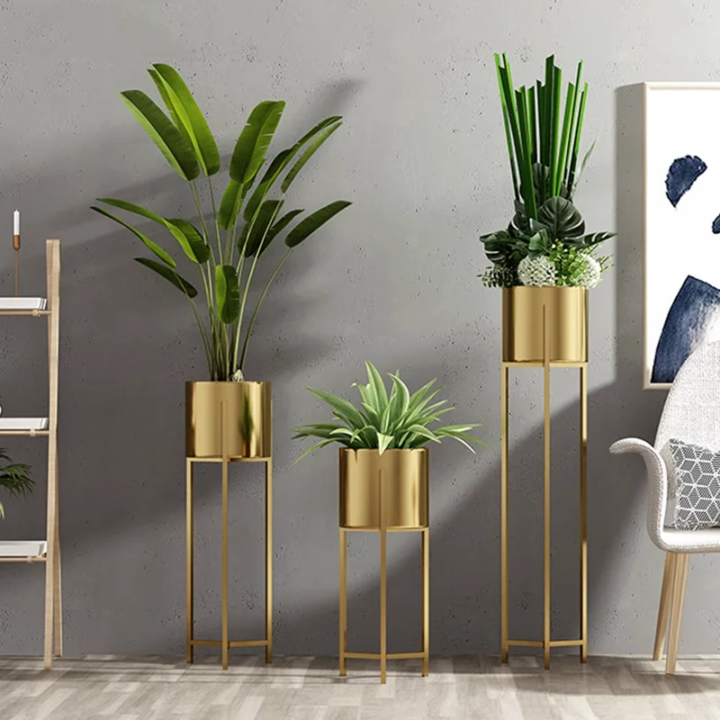 High Quality Indoor Plant Stand Display Modern Living Room Luxury Flower Shelf Backdrop Golden Estantes Para Plantas Furniture