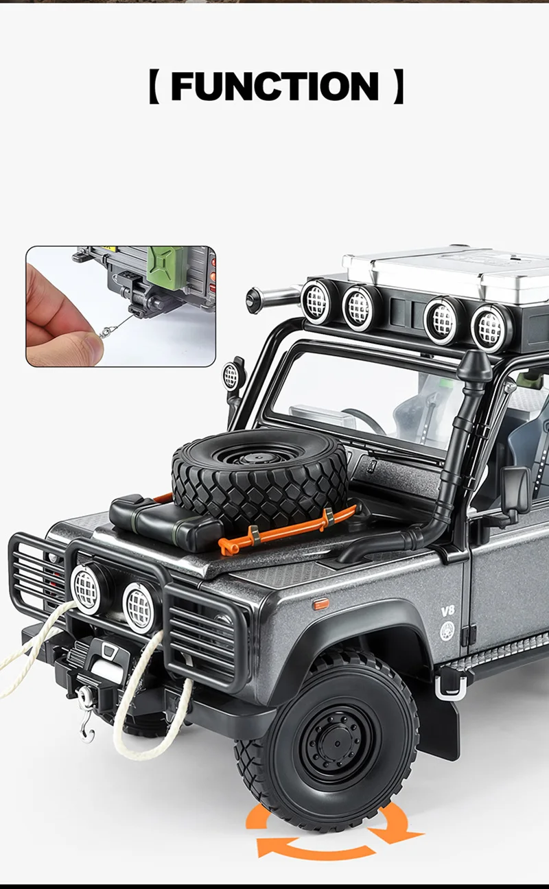 Sbbb59dd640f749d083c8edc171b50e96I 1/24 Land Range Rover Defender 110 Tomb LE Alloy Pickup Car Model Diecasts Off-road Vehicles Car Model Sound Light Kids Toy Gift