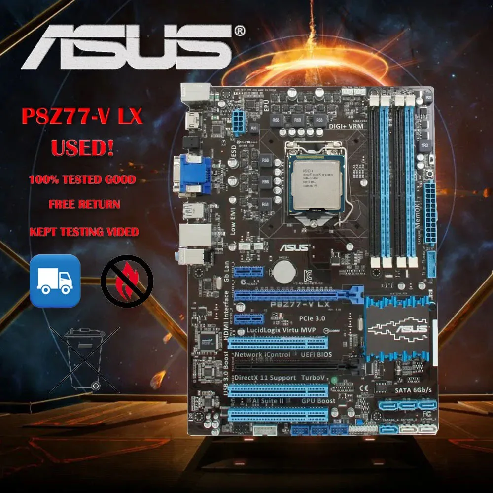 Usato Asus P8Z77-V Lx + Xeon 1230 V2 Cpu Lga 1155 Ddr3 I3 I5 22/32Nm Cpu Usb3.0 32Gb Sata3 Vga Hdmi