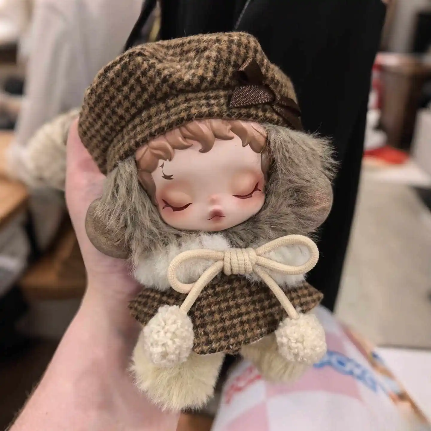 For Skullpanda For Labubu Classic Grid Style Dress Cloak Set Beret