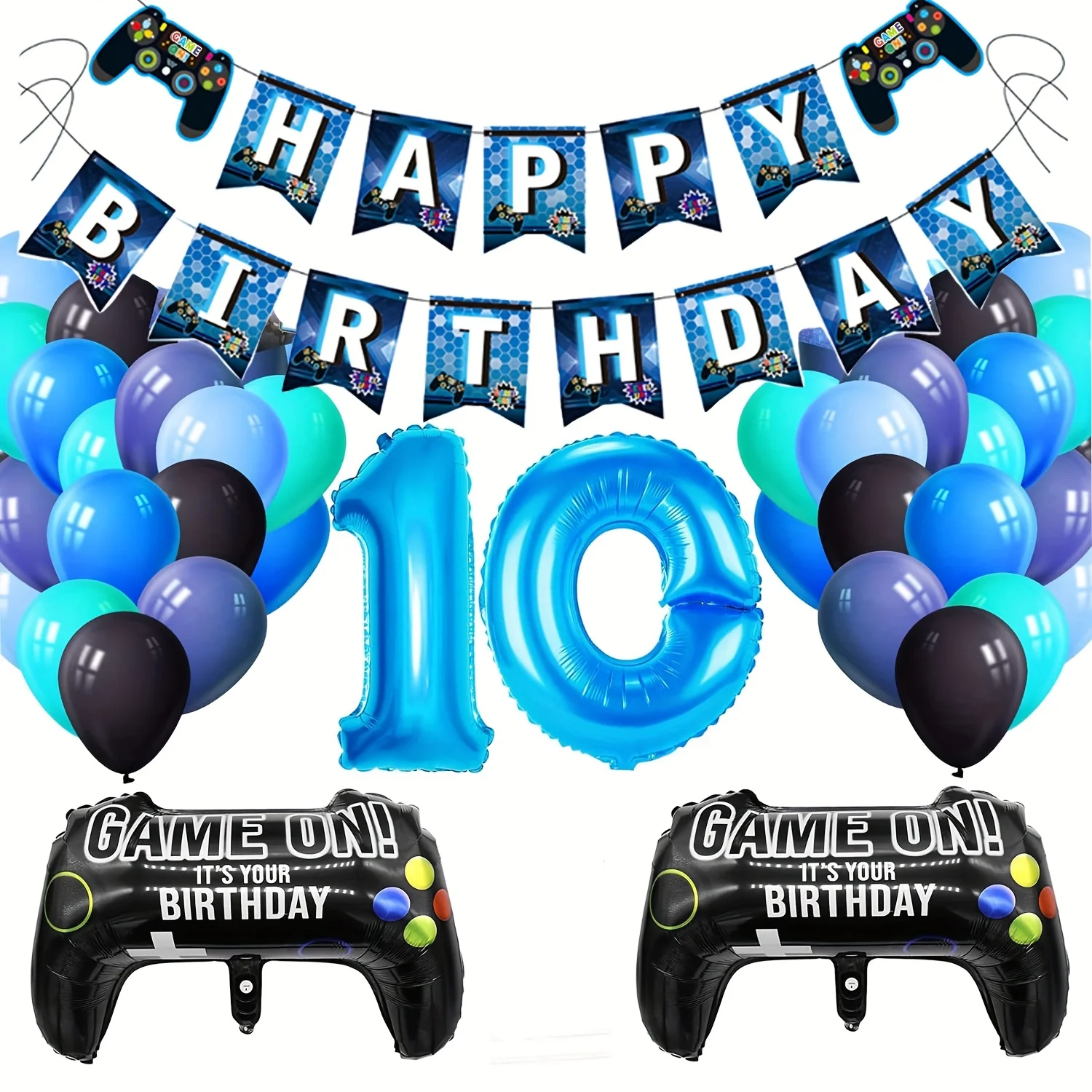 1set Gamepad Balloons Game on With Blue Digit Number Balloon Children's Birthday Party Decorations Game Theme Party Supplies