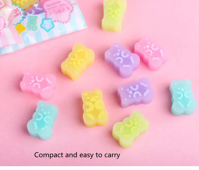 1bag/lot (5pcs/bag)New Solid Color Bear Eraser Soft Easy to Wipe Children's Rubber Erasers Stationery Birthday Gift (SS-1000)