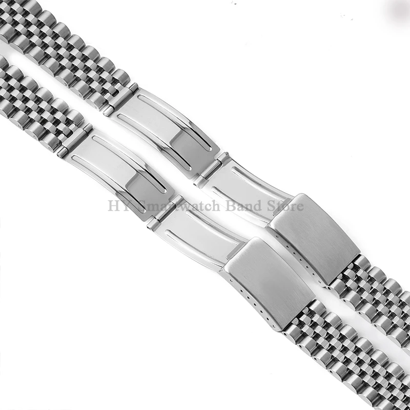 Stainless Steel Watch Strap with Curved End and Folding Buckle