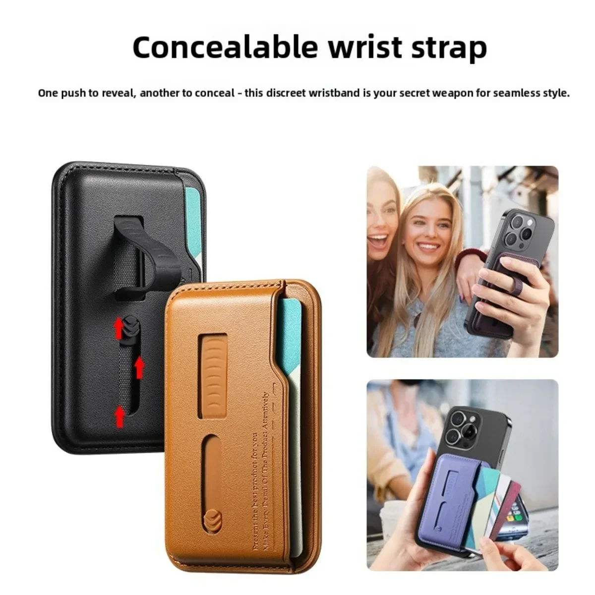 Enhanced Magnetic Card Holder Wallet Case with Finger Ring and Wrist Strap