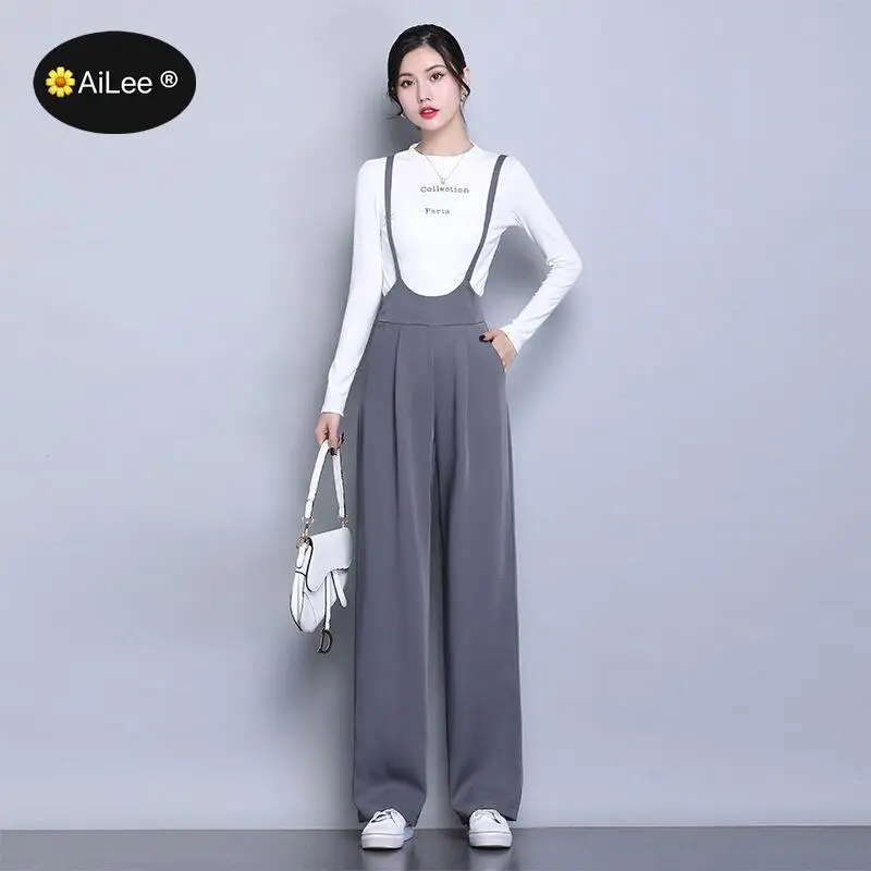 Elegant Overalls for Women Sleeveless Straps Jumpsuits Spring Autumn Wide Leg Trousers Loose Rompers Ladies Office Long Pants
