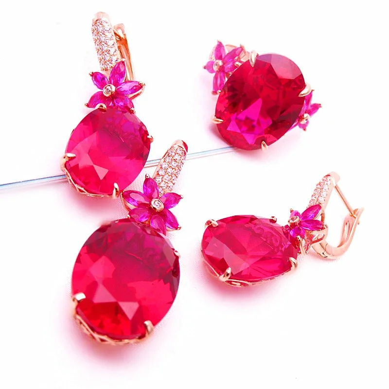 585 Purple Gold Plated 14K Rose Gold Luxury Ruby Flower Fashion