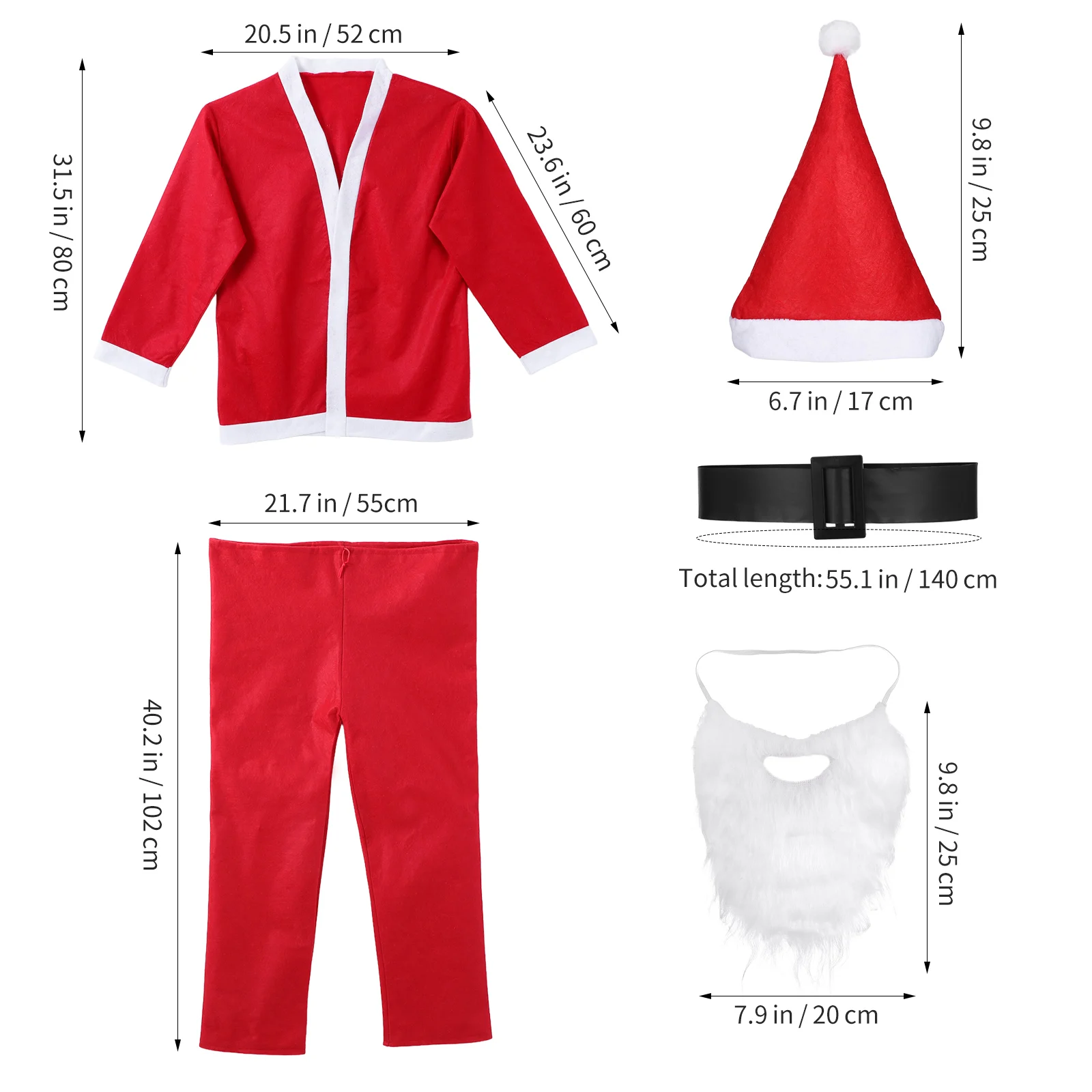 5pcs Men's Santa Claus Costume Hat Beard Belt for Adult Christmas Cosplay Party Fancy Dress Carnival New Year Clothes Set