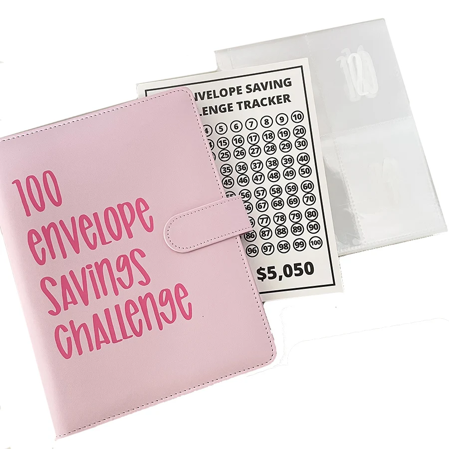 Deluxe A5 PU Leather Savings Challenge Binder with 100-Pocket Organizer