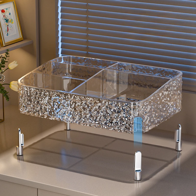 Glacier-print Desktop Makeup Organizer with Legs Clear Lipstick Split Vanity Storage PET Organizer Makeup Organizer Box 4