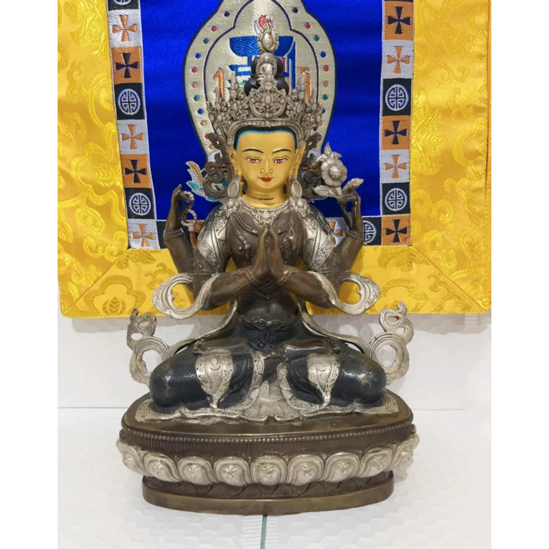

Wholesale Buddhist Tibet Nepal Four Arm Guanyin Bodhisattva Buddha bronze statue Exorcism exorcise evil spirits bless Safe