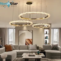 Nordic Luxury Led Crystal Ring Chandeliers for Living Dining Room Modern Minimalism Crystal Pendant Light Hanging Chandelier 1