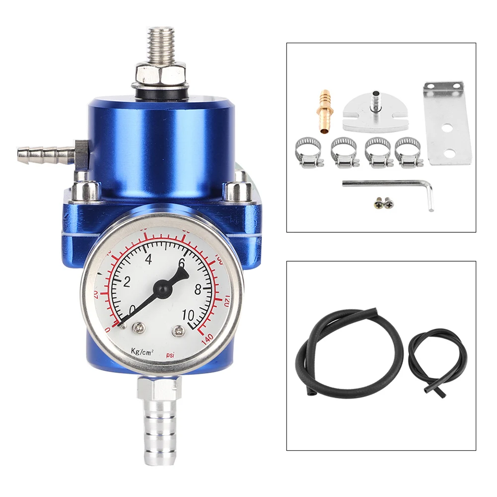 Universal Aluminum Alloy FPR Fuel Pressure Regulator Adjustable With Gauge Hose 0‑140psi Car Accessories 1pcs