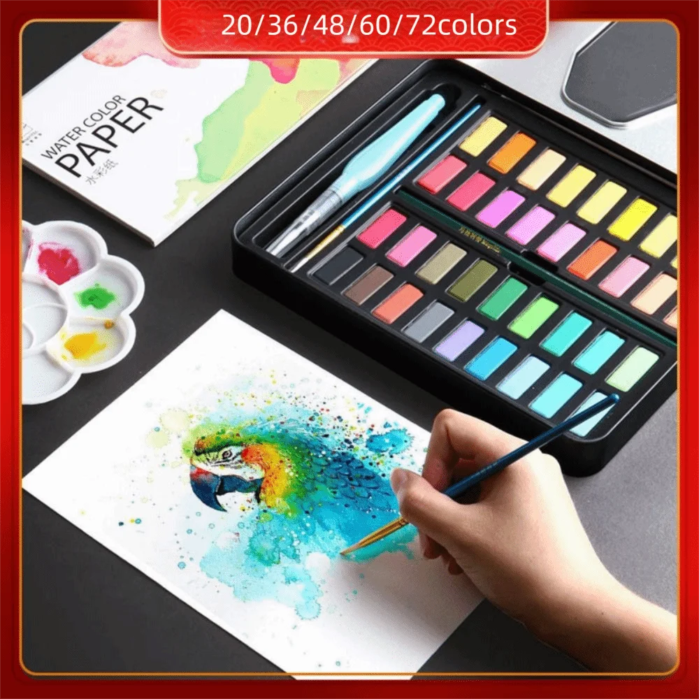 Set di Acquerelli Professionali 15/16/24/36/48/60/72 Colori, Pigmenti Solidi Vivaci, Set di Acquerelli Professionali Lavabili in Scatola di Latta - immagine 4