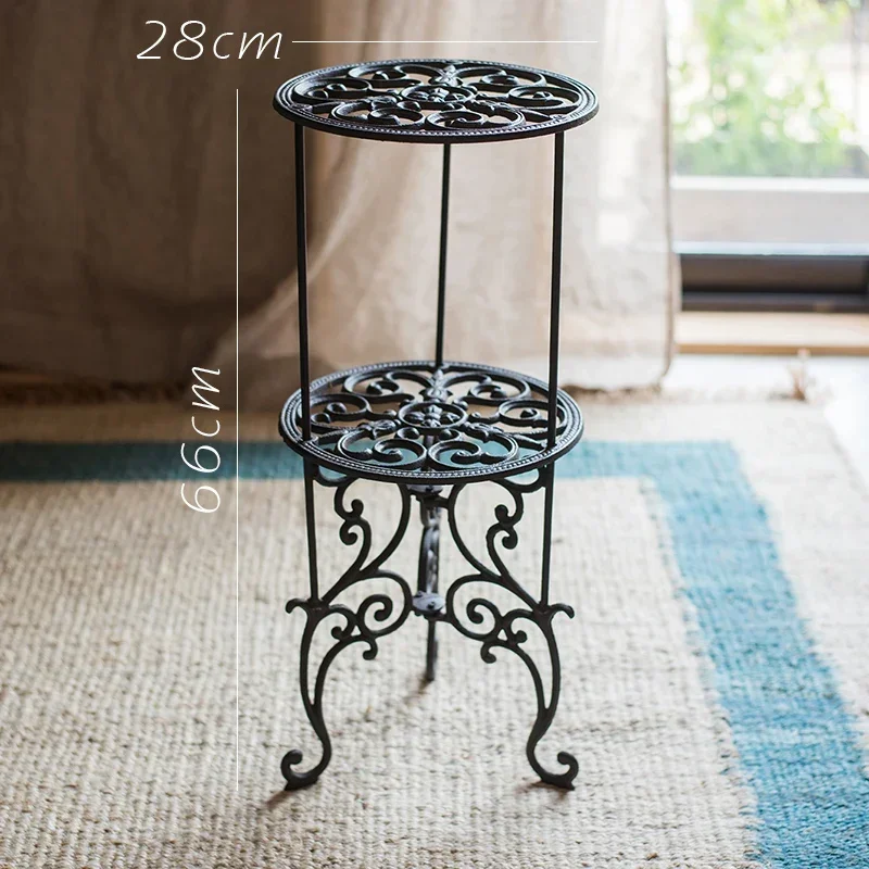 Outdoor Courtyard Plant Stand 2-Layers Cast Iron Flower Base Hollow Out Pattern, Plant Display, Garden Decoration, Storage Shelf