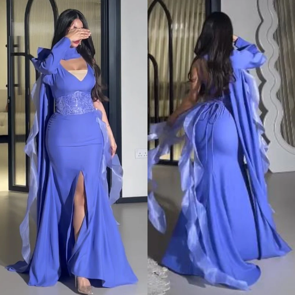 

Prom Dress Saudi Arabia Jersey Sashes Ruched Graduation A-line V-neck Bespoke Occasion Gown Long Dresses