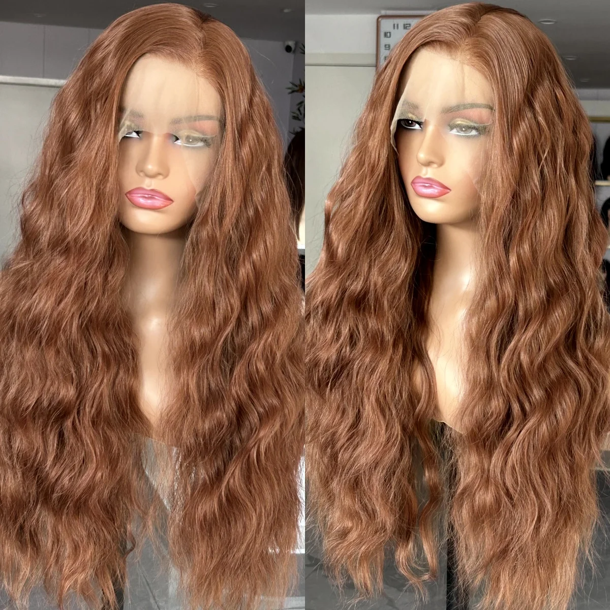 Lace Front Wig Synthetic Hair Wigs Ginger Brown Wig Deep Wave Synthetic Lace Front Wig Natural Wavy Long Curly Auburn Colored Hair 13X4 Frontal Wigs for Women