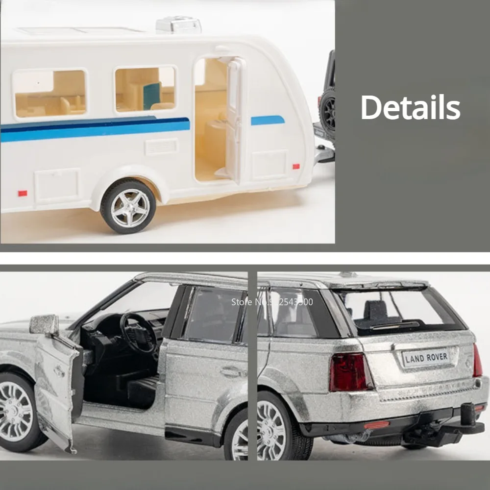 Alloy Diecast Land Rover and RV Caravan Toy Set with Opening Doors