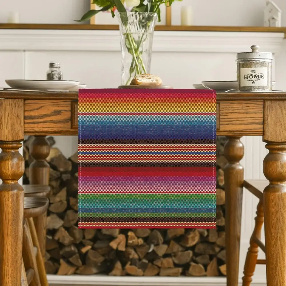 Mexican Colorful Stripes Serape Linen Table Runner Party Decorations Dia De Los Muertos Fiesta Kitchen Table Runner Party Decor 2