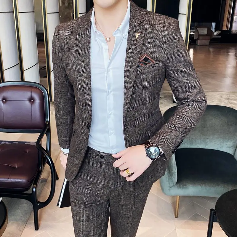 Abito da lavoro slim fit da uomo Boutique di alta qualità Set di due pezzi di moda Bello banchetto di tendenza Pantaloni quattro stagioni inclusi - immagine 2