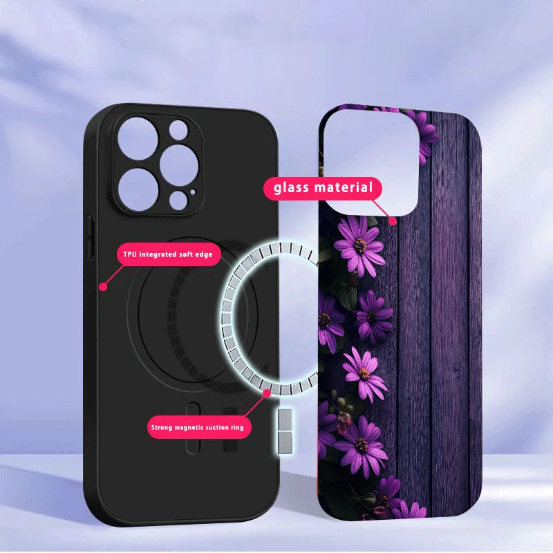 Purple Rose Floral Magsafe Glass Phone Case