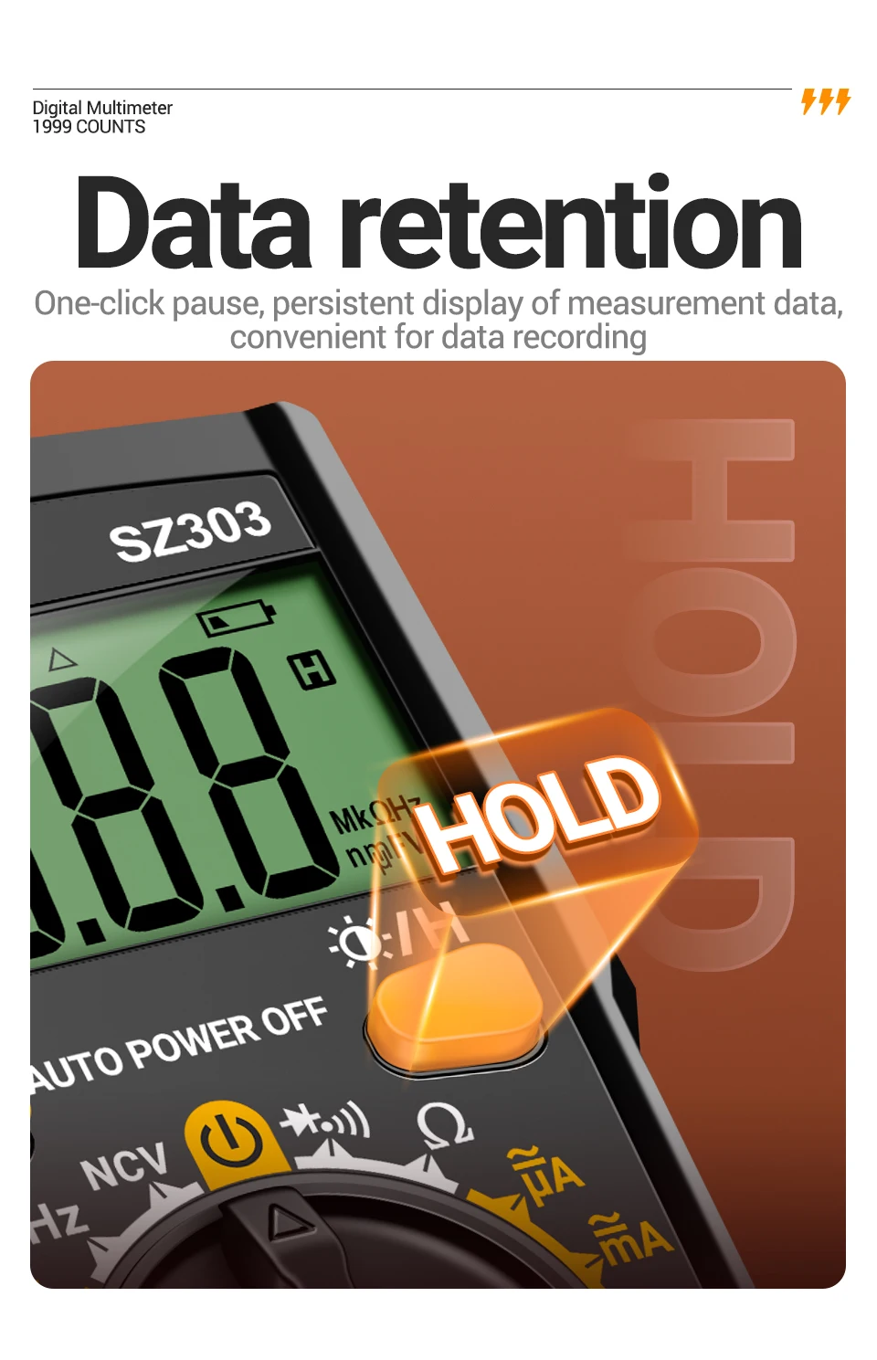 ANENG SZ303 Digital-Multimeter True RMS 1999 Messungen Automatische Bereichswahl Voltmeter Amperemeter Ohmmeter Kapazitätsmesser NCV Spannungsdetektor – Detail 10