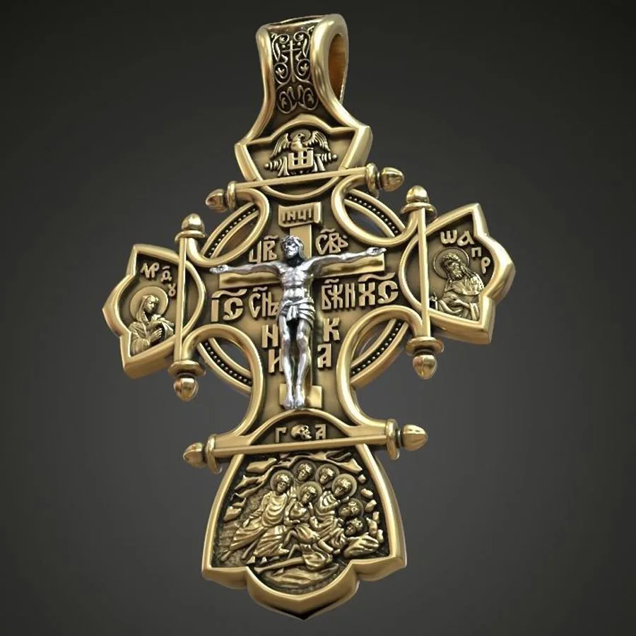 

10g Cross Jewelry Pendant Jesus Saints Eastern Orthodox Gold Pendant 925 Solid Sterling Silver Pendant Punk Hollow