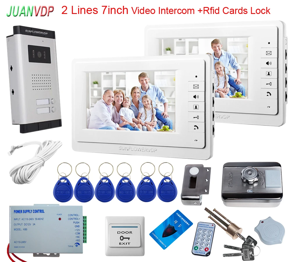 

Wired Video Intercom for Home Outdoor Door Phone + Screens 7 Inch Monitor Street Doorbell RFID Electric Lock 2-3-4-5-6 Lines