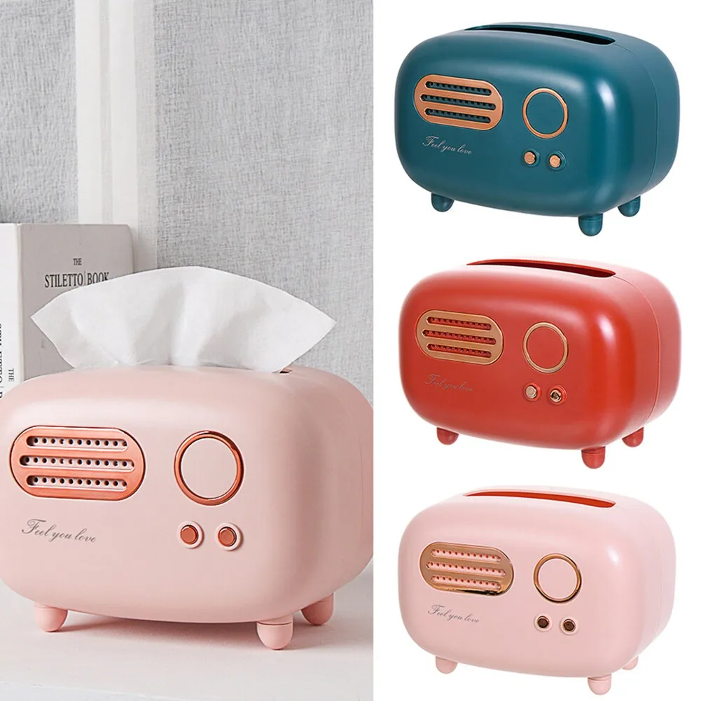 Retro Radio Model Tissue Box Desktop Paper Holder Home Living Room Tissue Box Case Vintage Dispenser Storage Napkin Case tissue dispenser tissue box