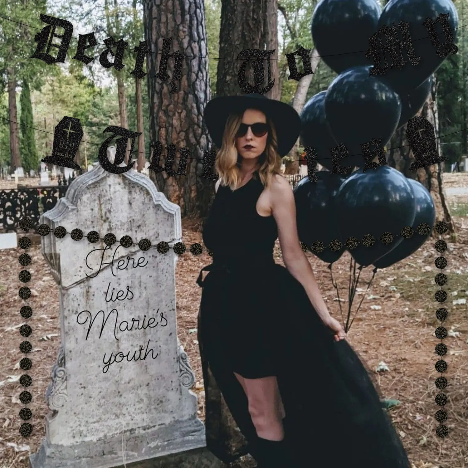 30th Rip 20s Birthday Decor for Women Black Glitter Death to My Twenties Banner Black Circle Dot Garland for Women Funeral 30th