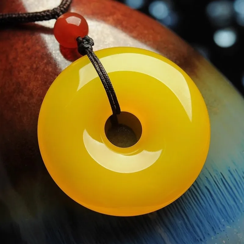 

Yellow Jade Chalcedony Safety Buckle Pendant Agate Jade Chalcedony Safety Buckle Jade High Ice Light Luxury Necklace Pendant Acc