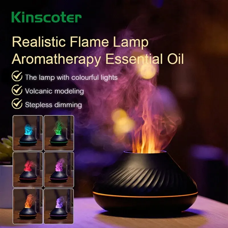 Aroma Luchtbevochtiger Met LED Vlam Effect Ultrageluid Aromatherapie Diffuser Voor Slaapkamer Kantoor