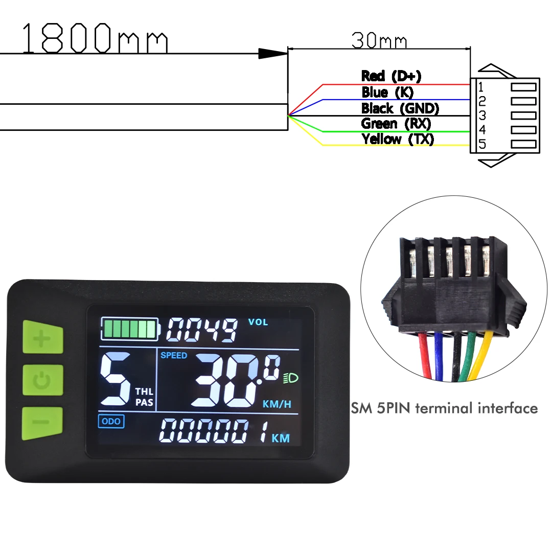 thumbnail image 2 of F3 E-Bike NFC LCD Display Color Animated Meter UART 24V 36v 48v 60v Electric Scooter Nfc Lcd Meter Speedometer Sm5pin 2 of 14