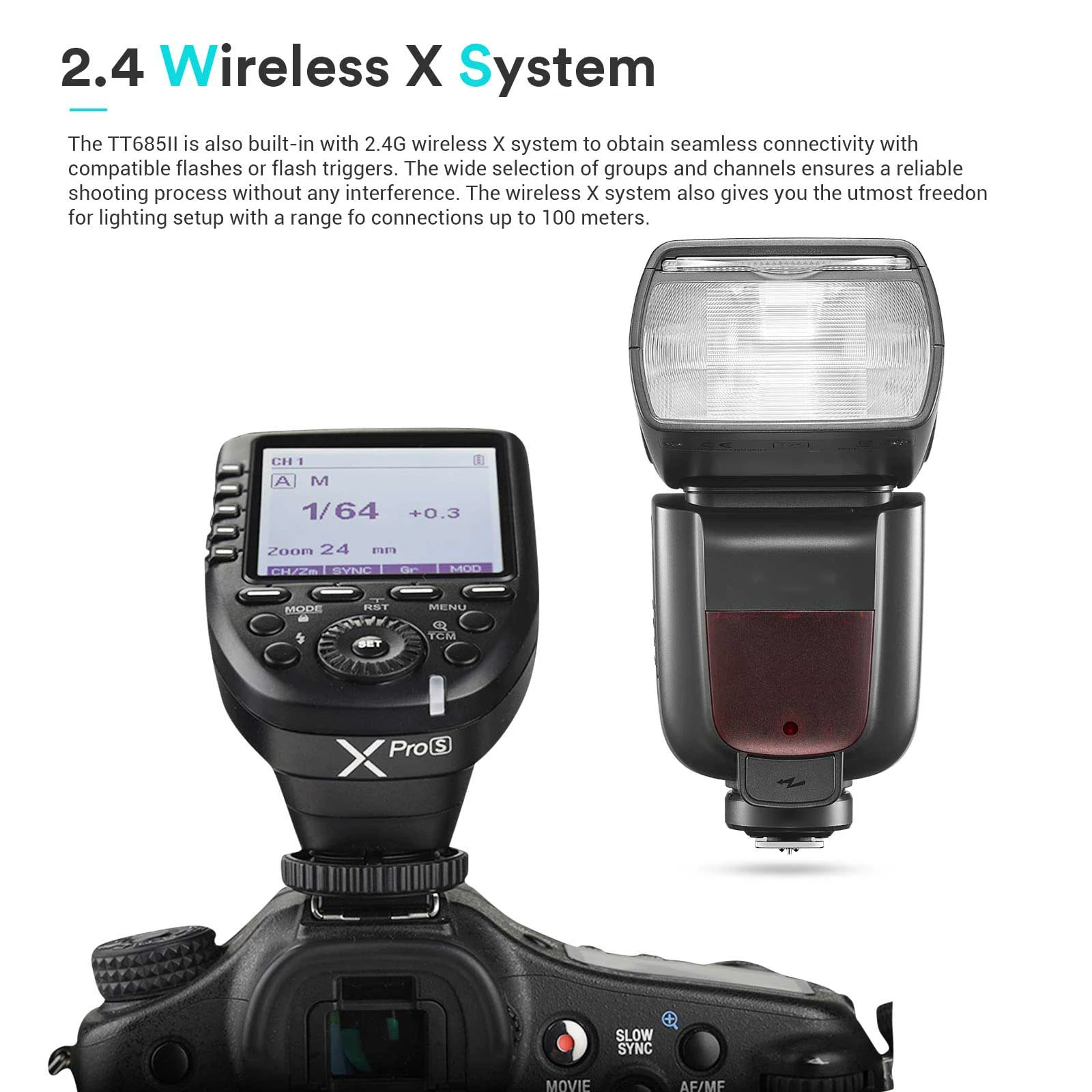 Camera Flash Speedlite 2.4G Wireless X System 1/8000s HSS Flash for