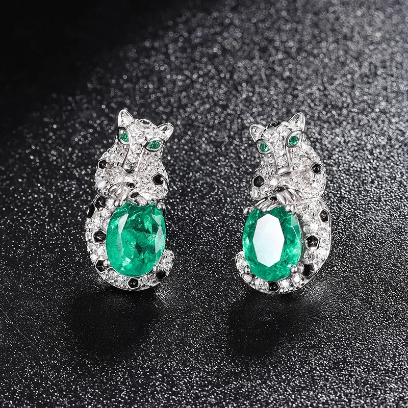 アウリイヤリング 6*8mm Gemstone Lab Ruby S925 Silver Spotted Leopard Earrings