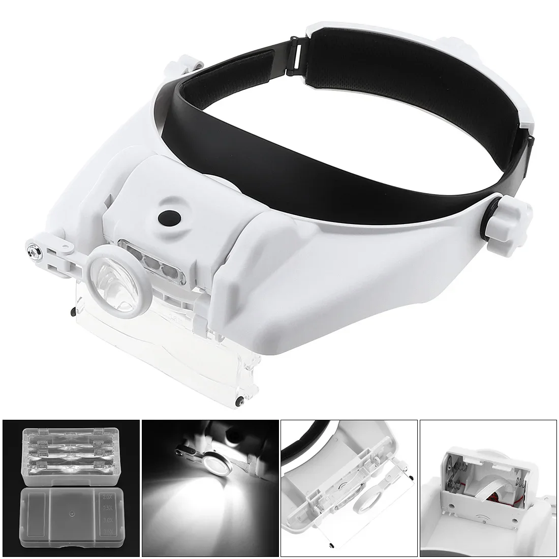 

Headband Magnifier Multi-functional Loupe Led Head Mounted Magnifying Glass With 5 Replaceable Lenses Watchmaker Repair Tool
