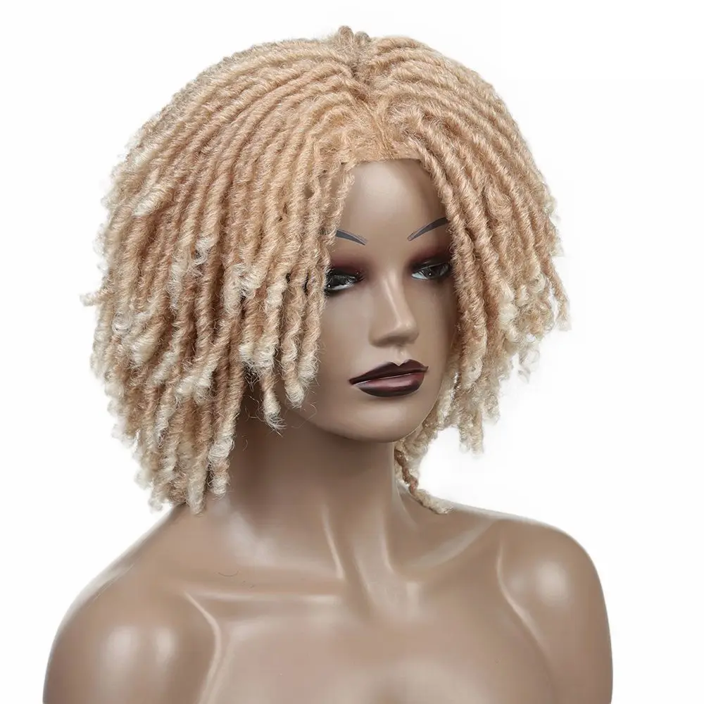 

Short Synthetic Wigs for Black Women Curly End Dreadlock Wig 613 Ombre Light Brown Blonde Crochet Braids Wigs