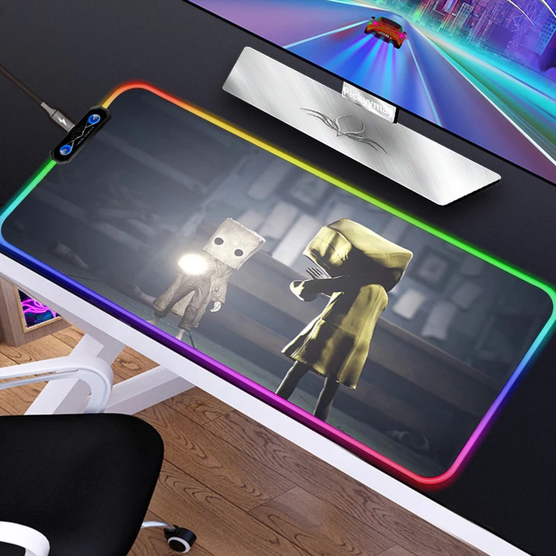 

Игровой коврик для ноутбука с маленькими ночным кошмарами, игровой коврик RGB для мышек с аниме, коврик для мыши со светодиодный светильник кой, клавиатура с пером, «сделай сам», компьютерные аксессуары, коврики