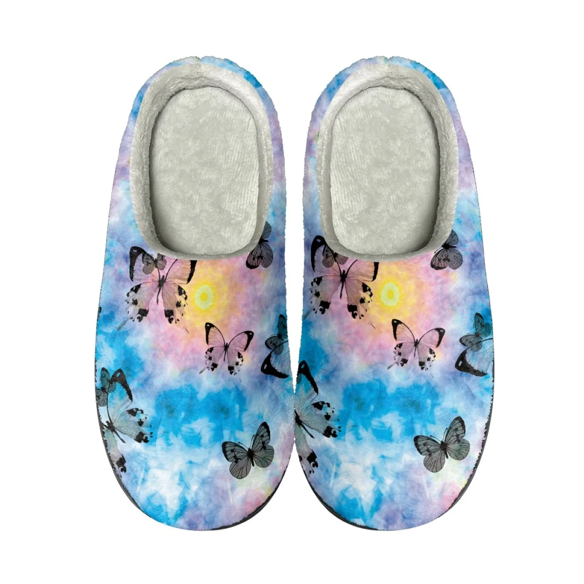 Gradient Starry Sky Butterfly Pattern Unisex Autumn Winter Home Cotton Slippers Breathable Comfortable Round Toe Flats Slipper