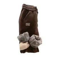 Women Autumn Winter Warm Sweatpants High Waist Drawstring Pockets Solid Color Casual Trousers Fleece Lining Thick Harem Pants - Image 2