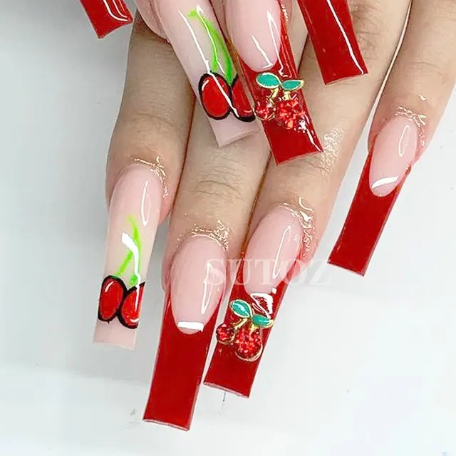 3D Pink Cherry Nail Charms Cherry Nail Rhinestones，Sweet Shiny Nail Gems  Nail Glitter Studs,Fruit Design Manicure Decoration - AliExpress