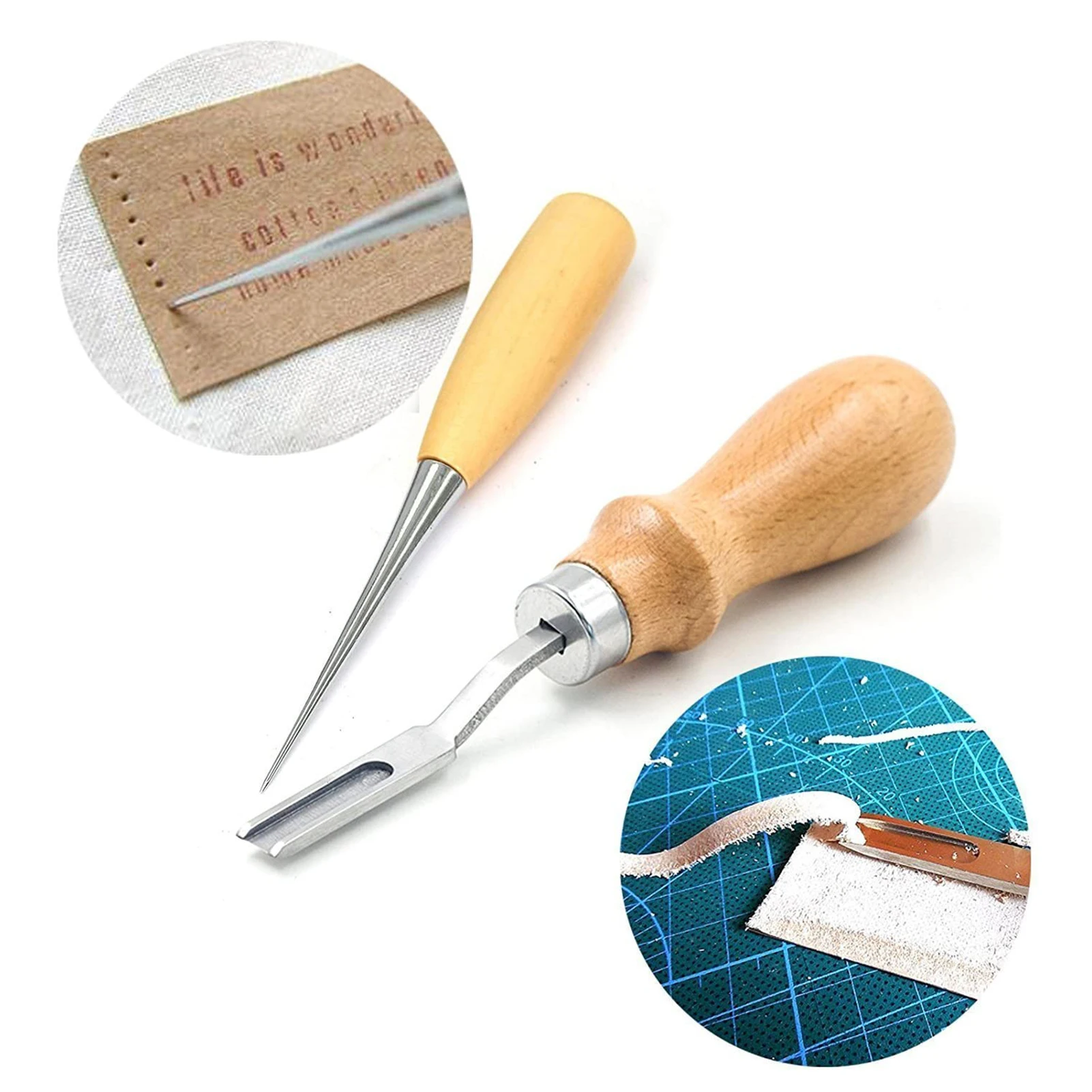 18Pcs Leather Sewing Tools Craft DIY Hand Stitching Kit with Groover Awl Waxed Thimble
