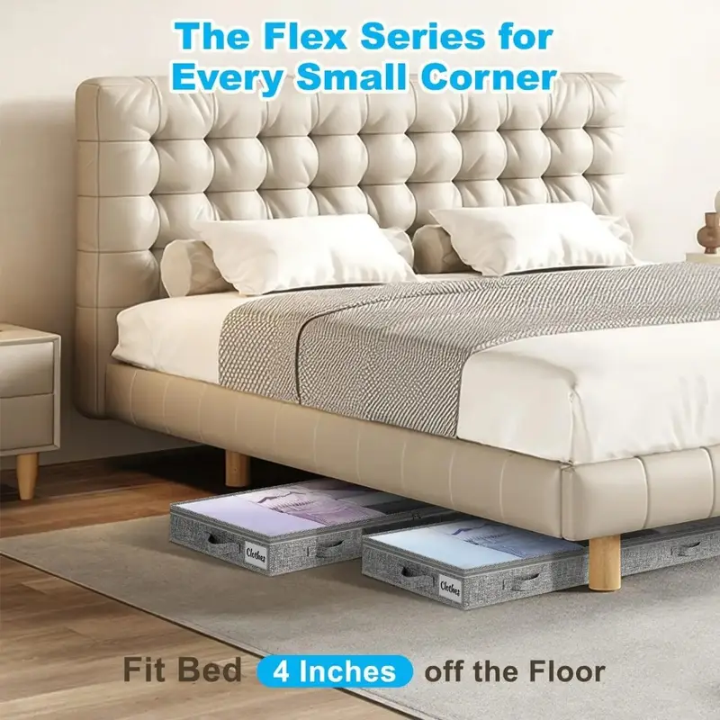 Under Bed Storage Bins 2PCS Large Capacity Clothes Organizer Box with Lid Foldable Space Saving Bedroom Storage Containers - Image 3