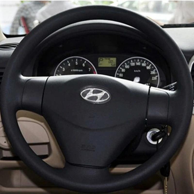 Black Genuine Leather Handstitched Car Steering Wheel Cover For