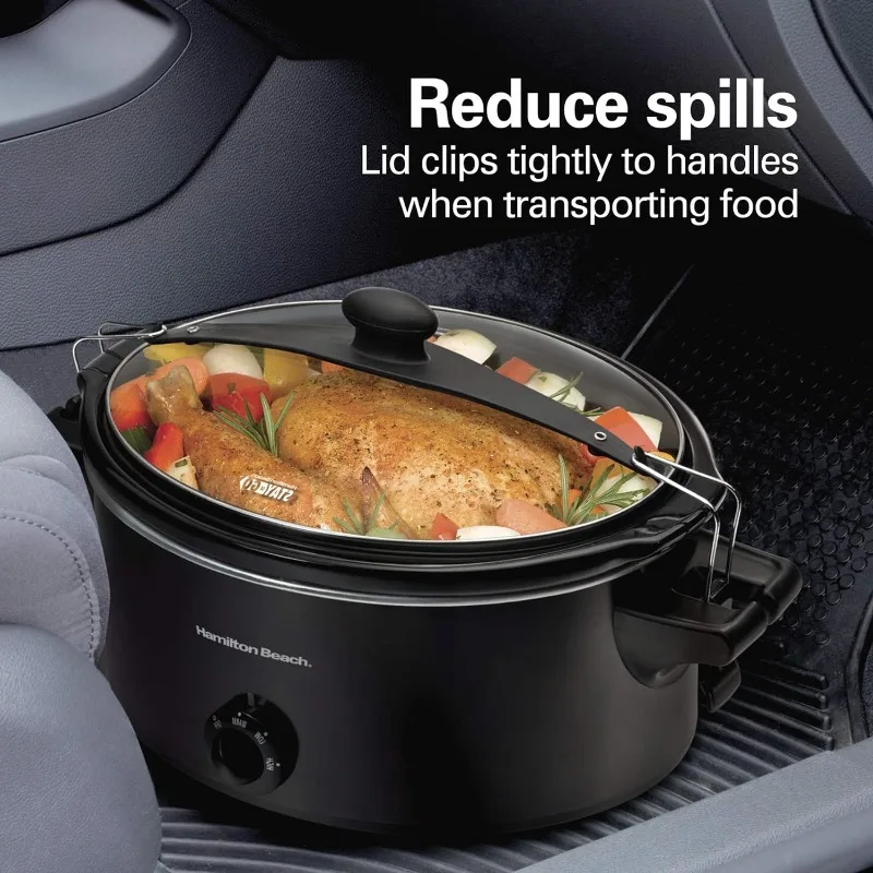 Hamilton Beach Stay or Go Portable Slow Cooker with Lid Lock, Dishwasher-Safe Crock, 6-Quart, Black 33261 2